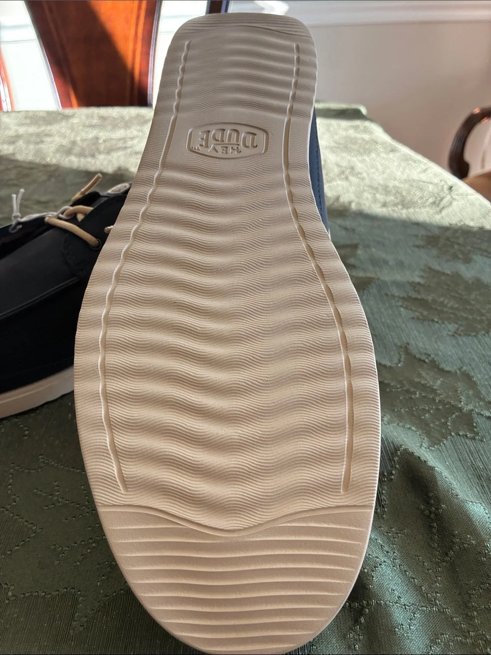 Hey Dude Men's Harbor Lo Navy Boat Shoes with Tan Laces